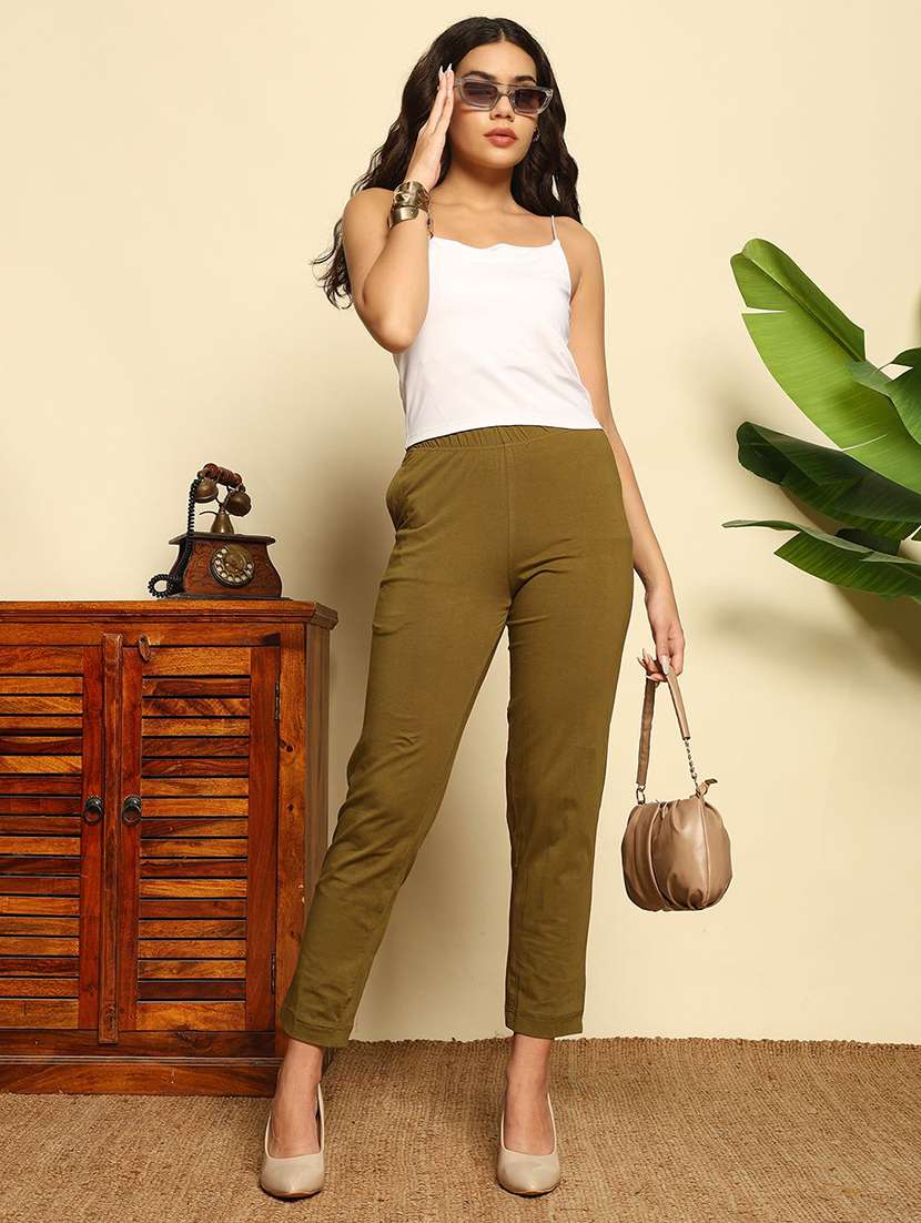 women solid mid rise tapered  pant - 22570380 -  Standard Image - 3