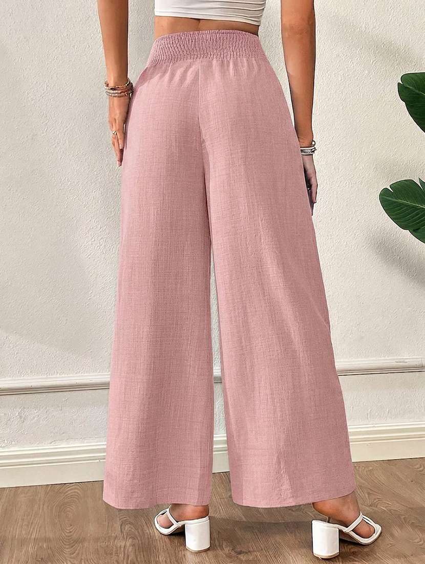 women solid high rise wide leg trouser - 22570384 -  Standard Image - 3