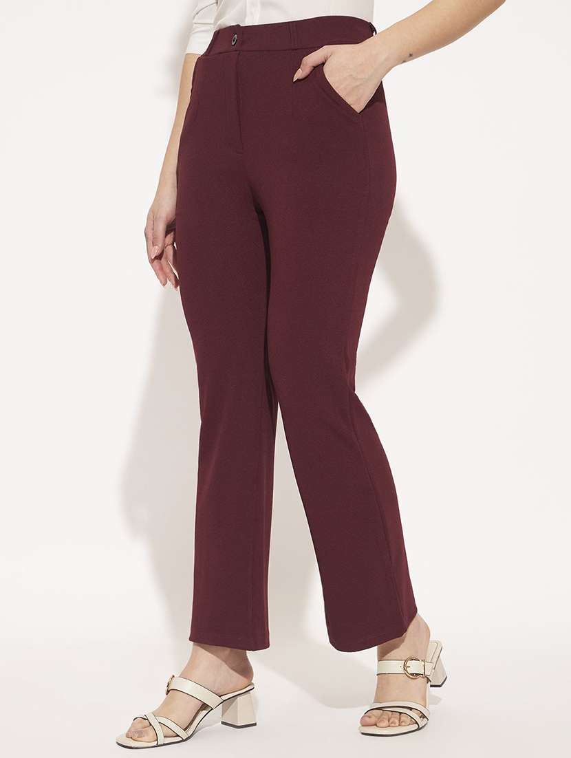 women solid high rise bootcut trouser