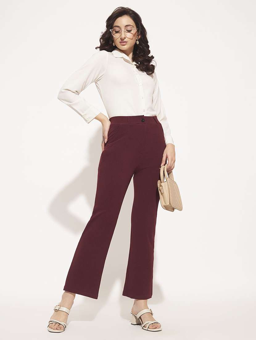 Women Solid High Rise Bootcut Trouser - 22570386 -  Standard Image - 3