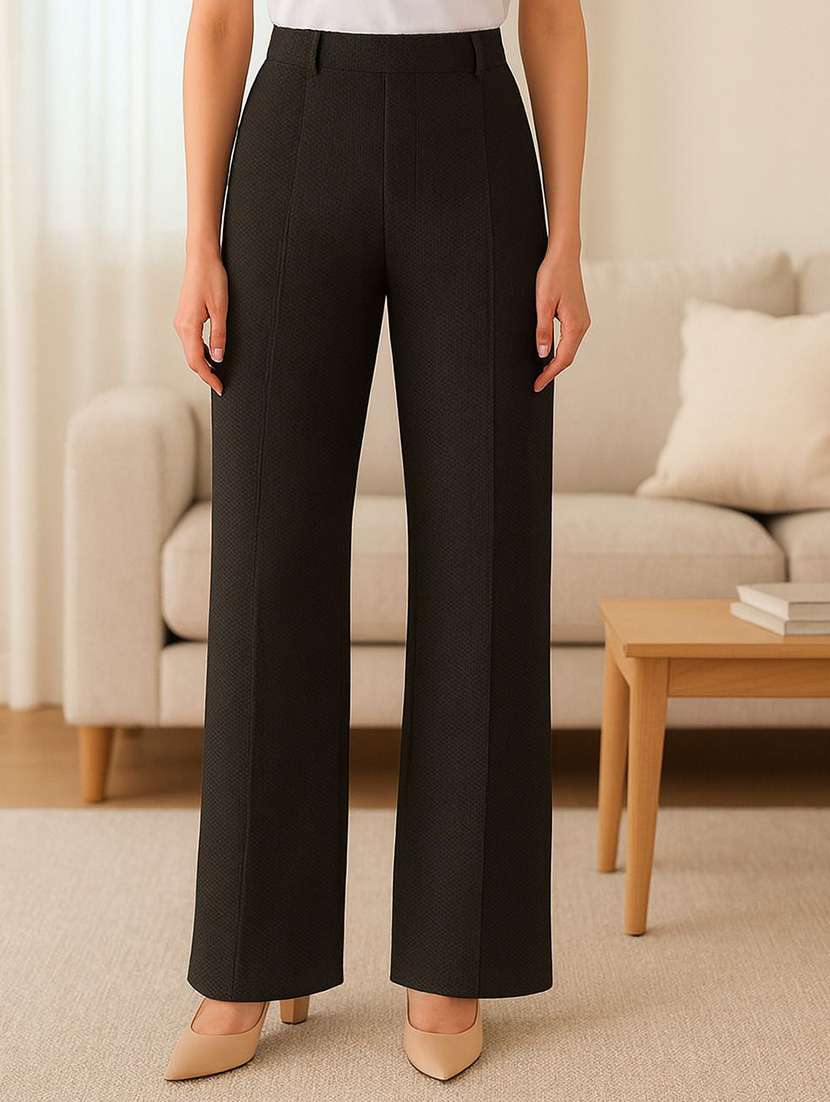 women solid high rise straight trouser
