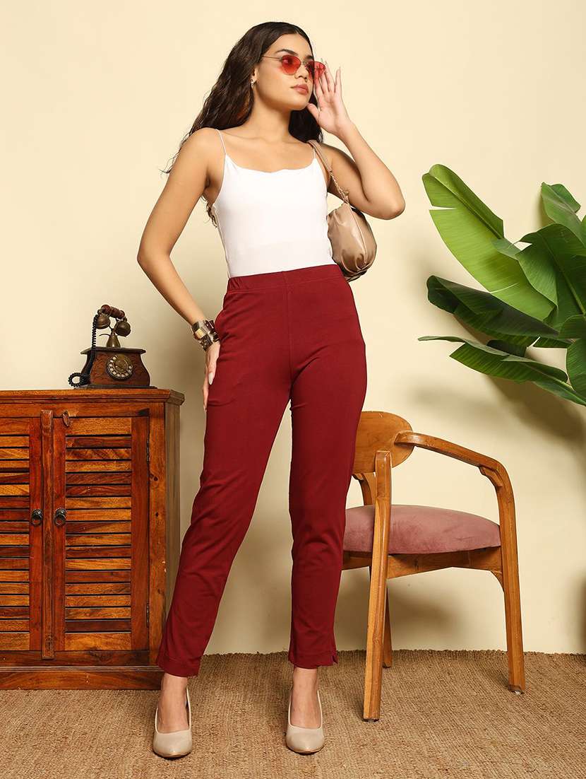women solid mid rise tapered  pant  - 22570393 -  Standard Image - 3