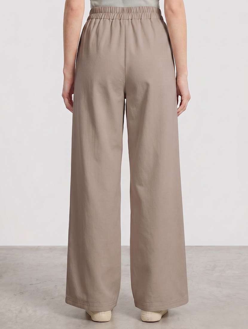 women solid high rise wide leg trouser - 22570395 -  Standard Image - 3