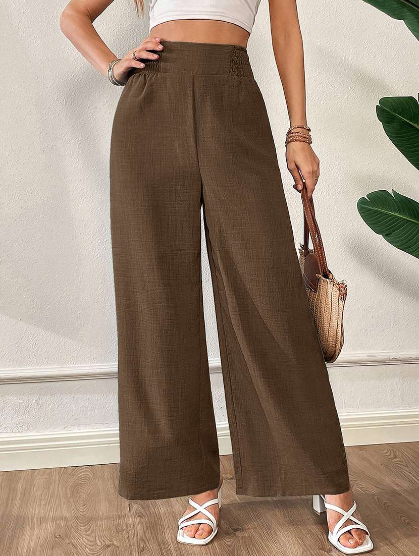 women textured high rise wide leg trouser