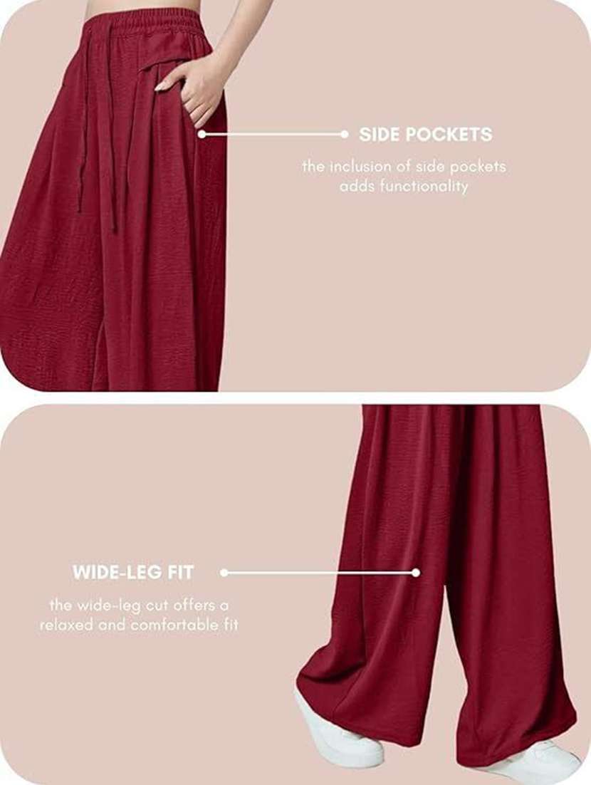 women solid high rise wide leg trouser - 22570401 -  Standard Image - 3