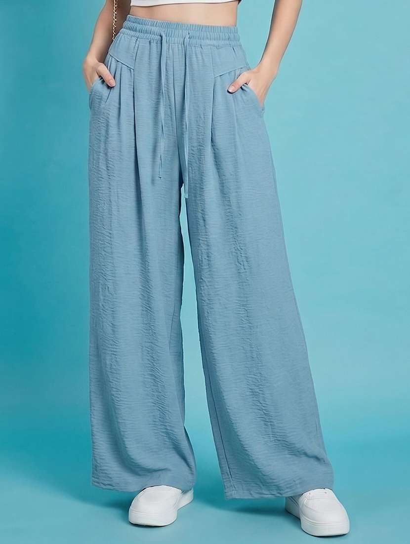 women textured high rise wide leg trouser