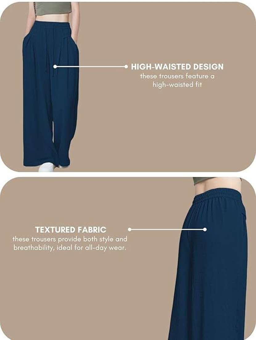 women solid high rise wide leg trouser - 22570411 -  Standard Image - 3