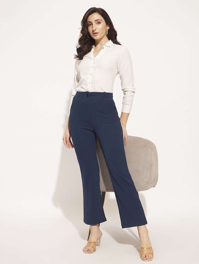 women solid mid rise straight trouser - 22570414 -  Standard Image - 3