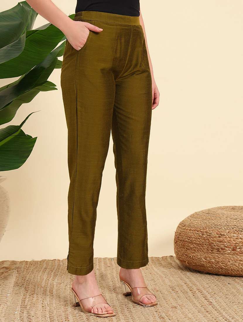 women solid  mid rise straight pant - 22570415 -  Standard Image - 3
