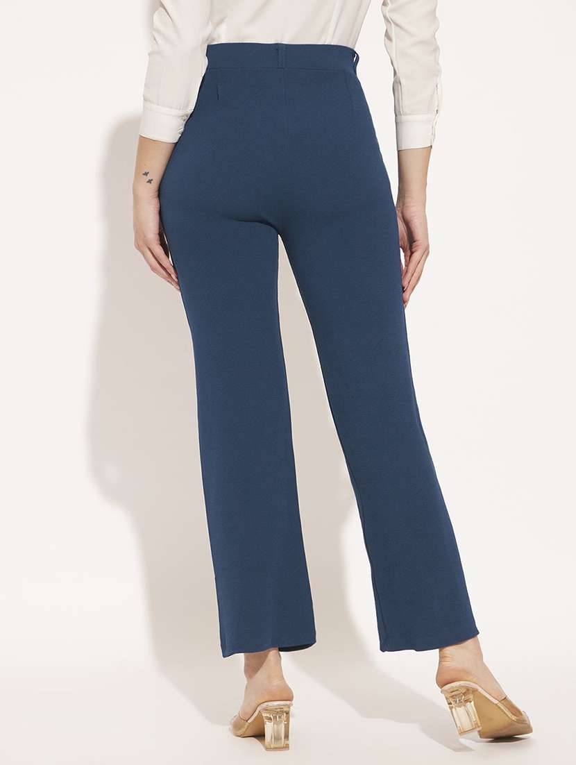 women solid high rise straight trouser - 22570425 -  Standard Image - 3
