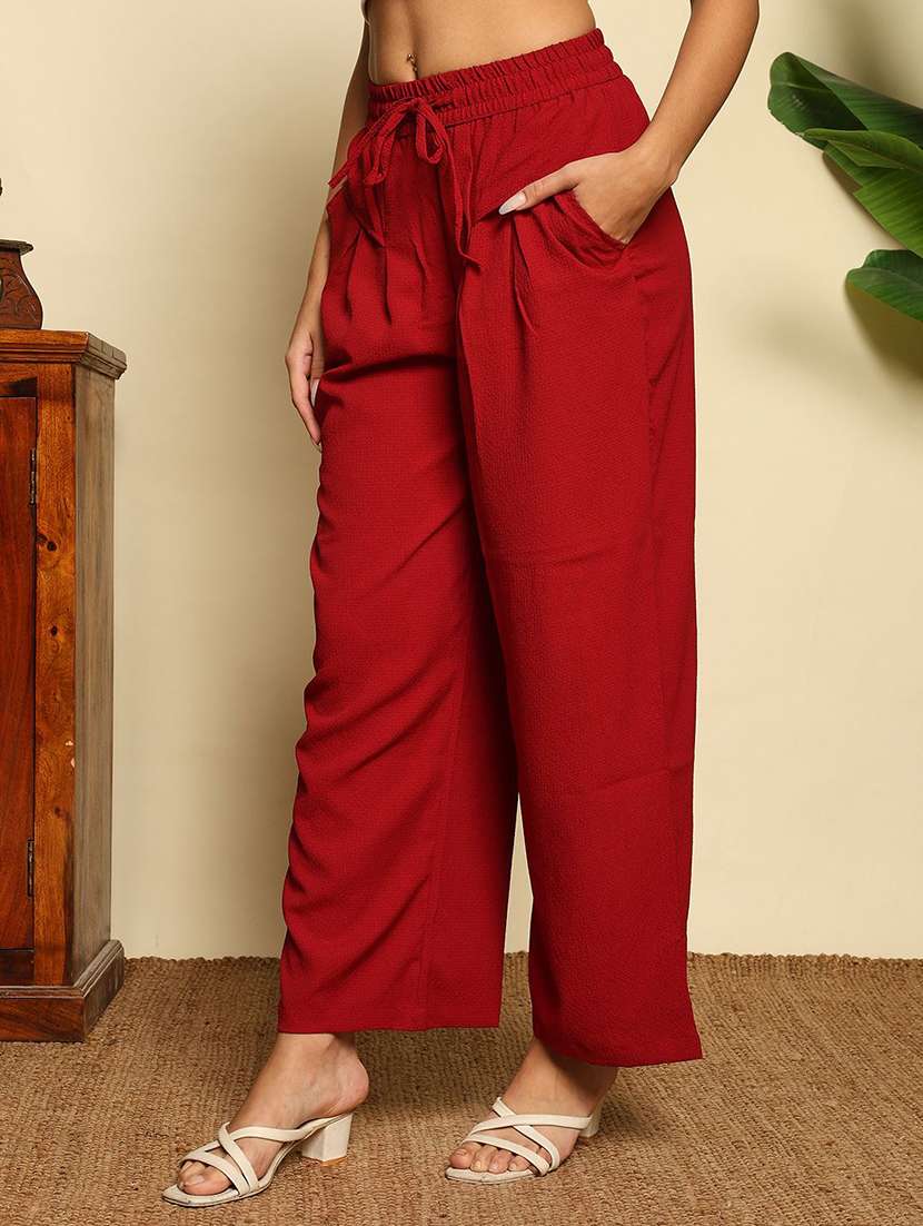 women solid high rise wide leg trouser - 22570427 -  Standard Image - 3