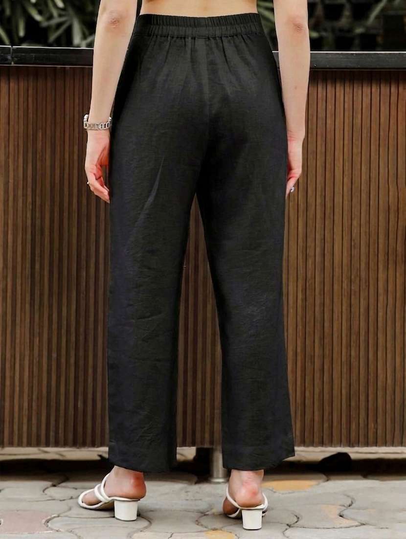 women solid mid rise straight trouser - 22570430 -  Standard Image - 3