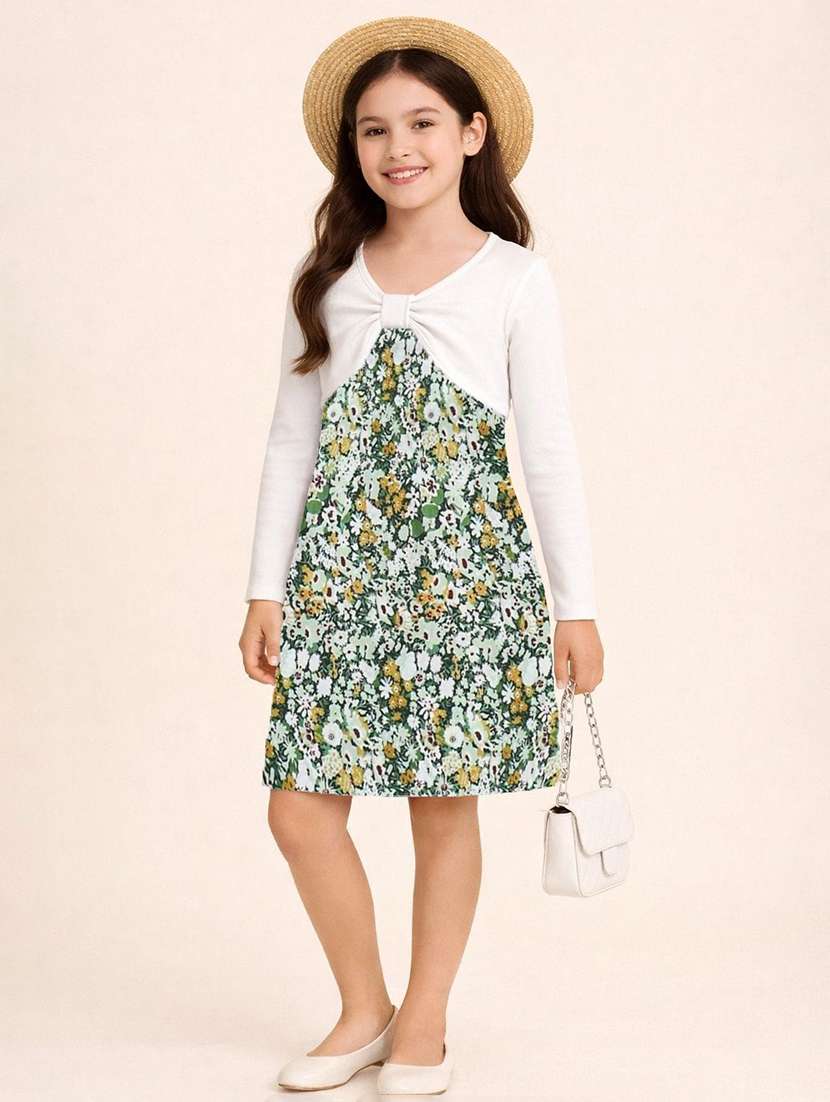 girls printed long sleeves a-line dress