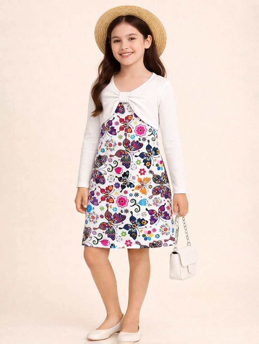 girls printed long sleeves a-line dress
