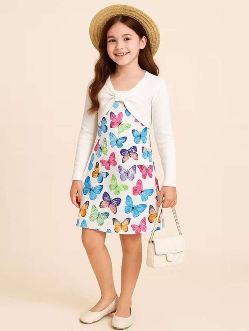 girls printed long sleeves a-line dress