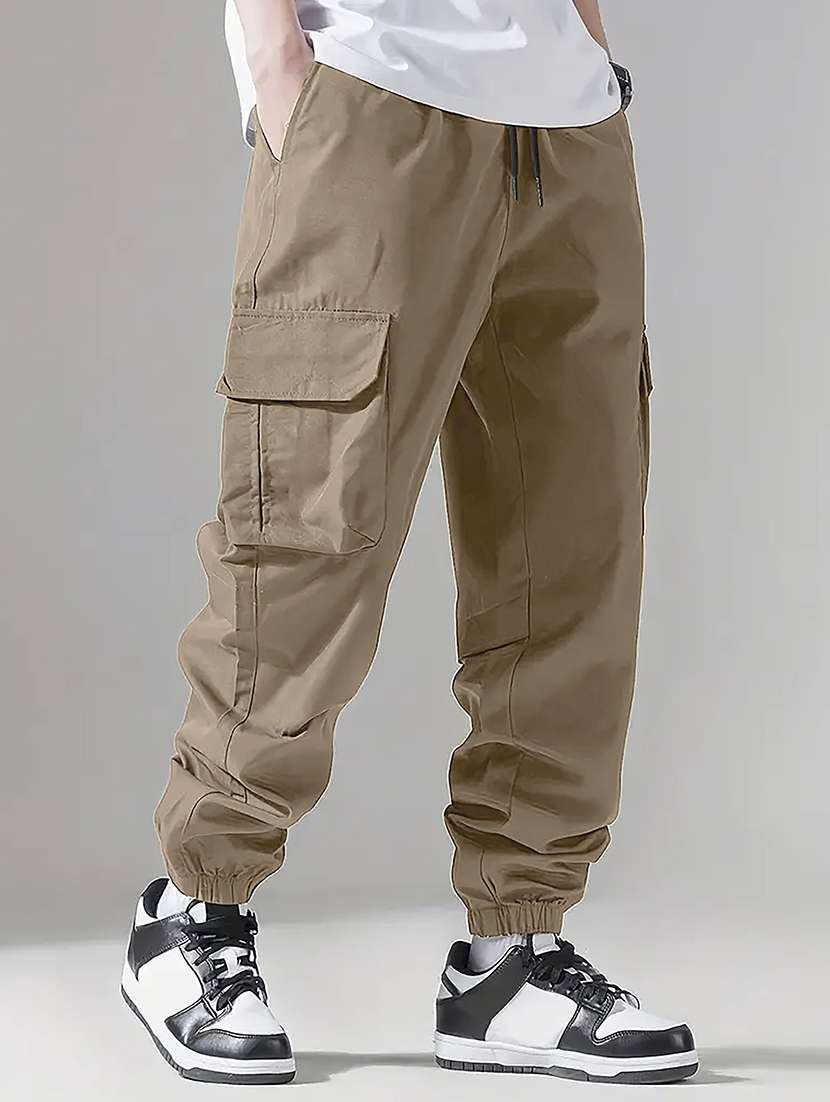 men solid mid rise baggy fit jogger