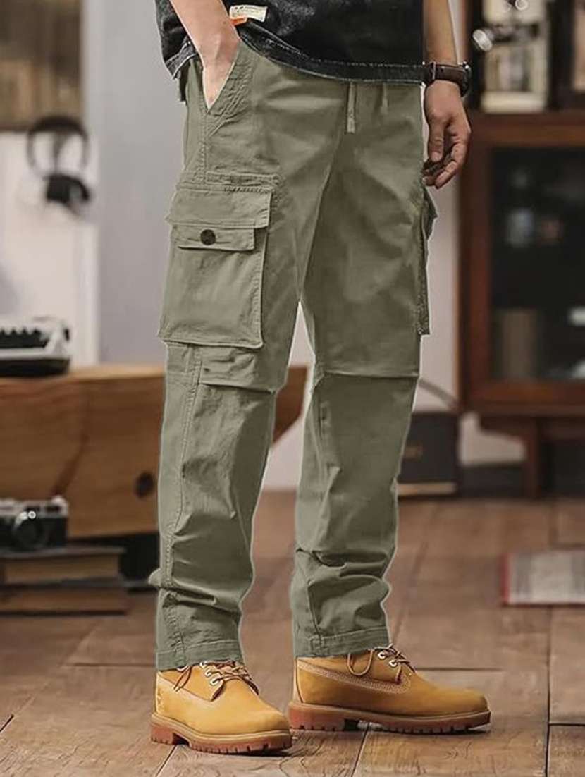 men solid mid rise regular fit cargo pant