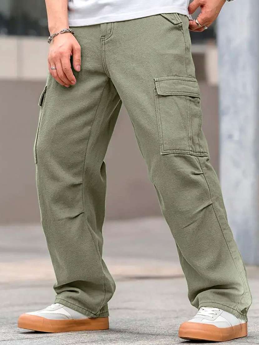 men solid mid rise relaxed fit cargo pant