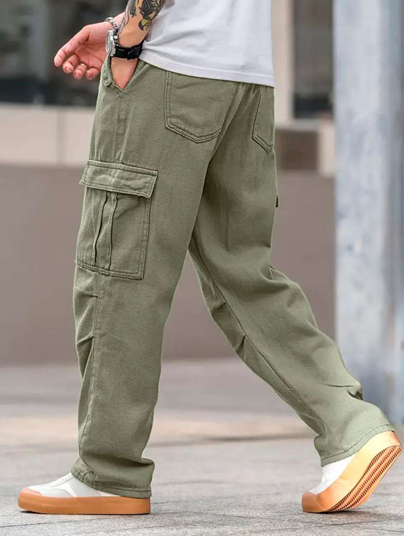 men solid mid rise relaxed fit cargo pant - 22570516 -  Standard Image - 3
