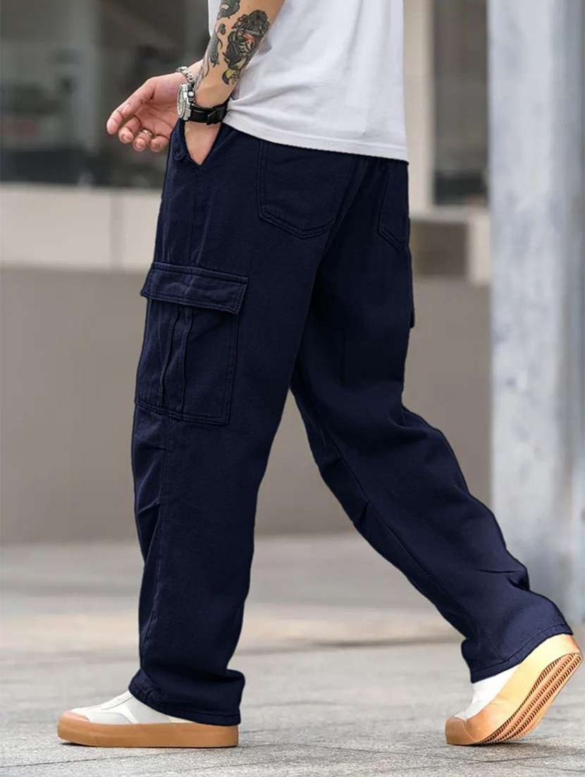 men solid mid rise relaxed fit cargo pant - 22570518 -  Standard Image - 3