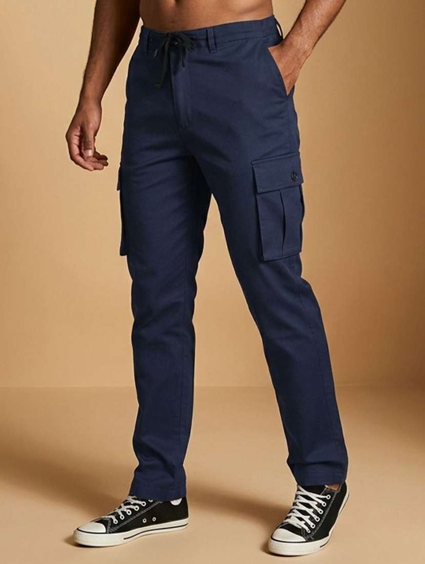 men solid mid rise regular fit cargo pant
