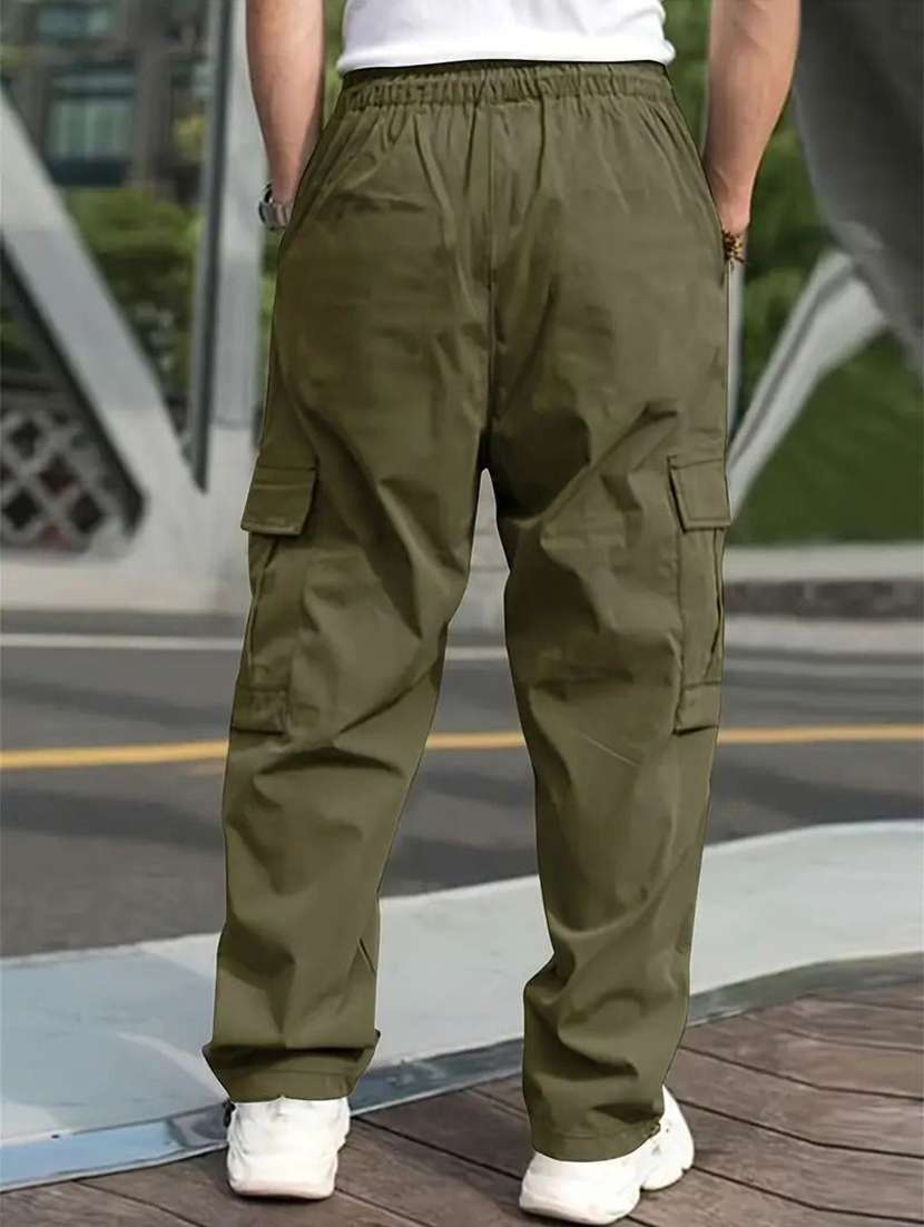 men solid mid rise baggy fit cargo pant - 22570552 -  Standard Image - 3