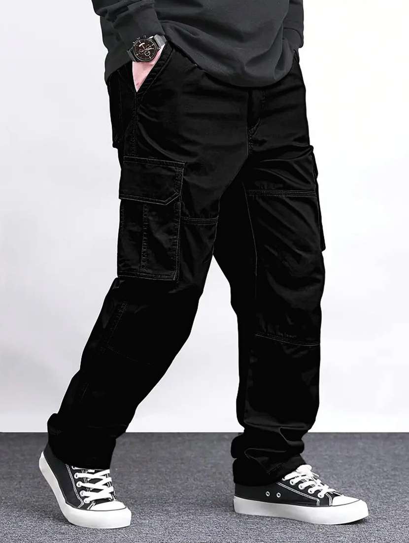 men solid mid rise relaxed fit cargo pant