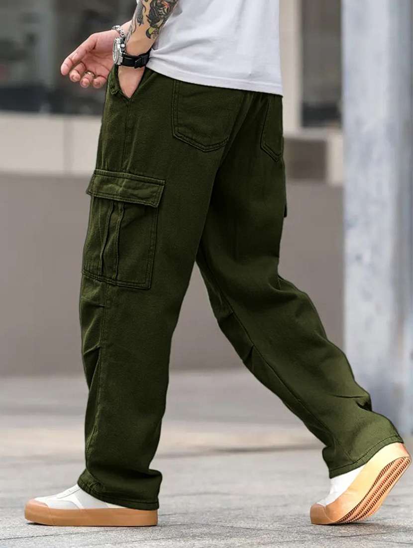 men solid mid rise relaxed fit cargo pant - 22570562 -  Standard Image - 3