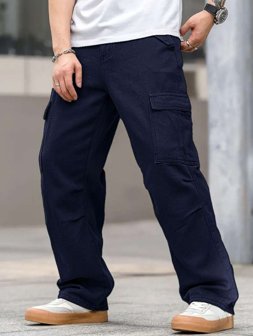 men solid mid rise relaxed fit cargo pant