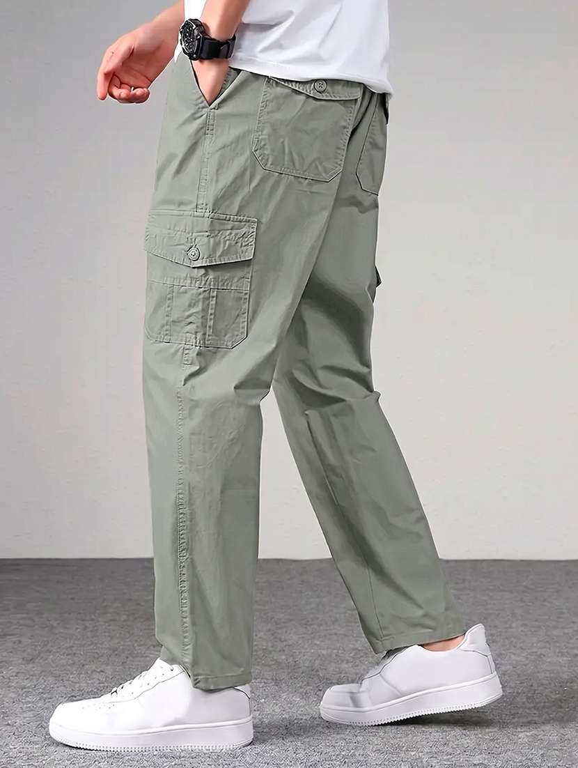men solid mid rise regular fit cargo pant