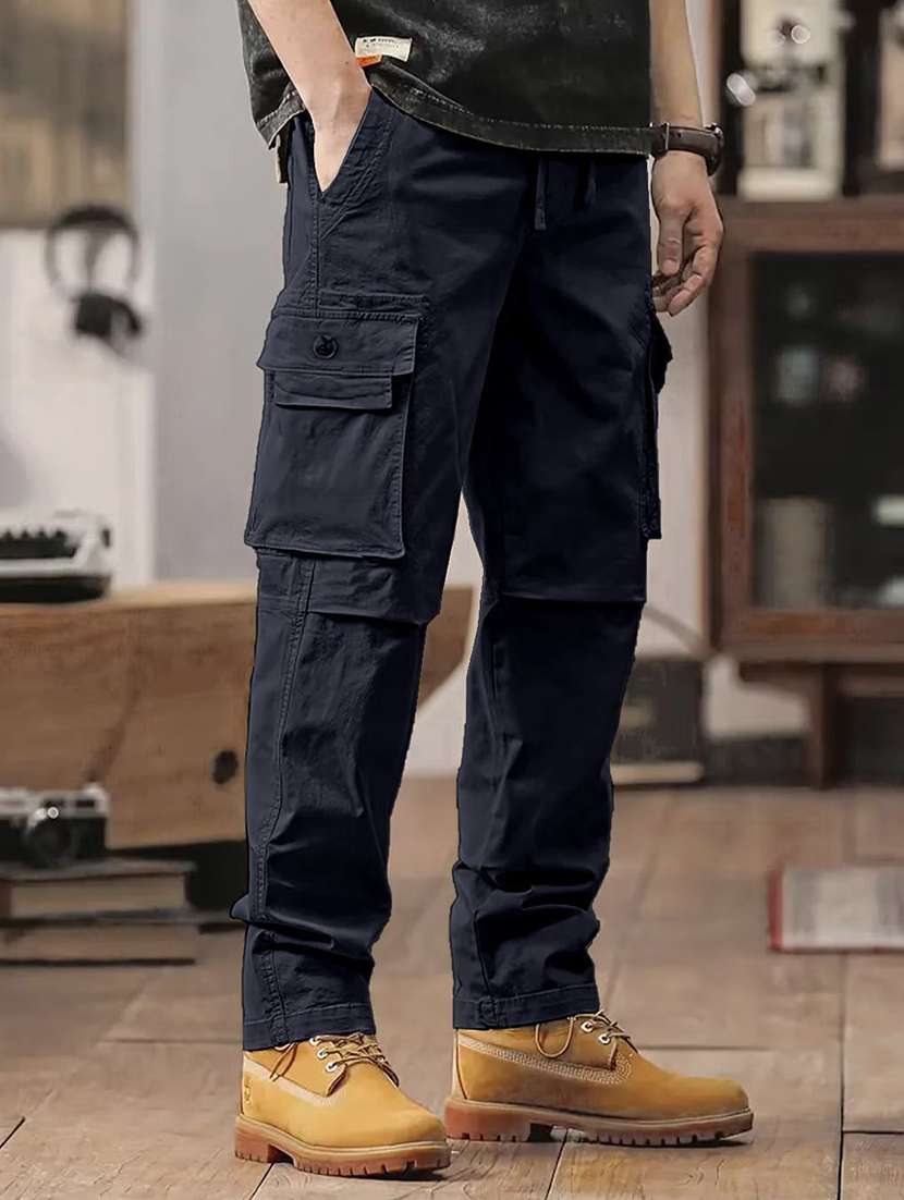 men solid mid rise regular fit cargo pant