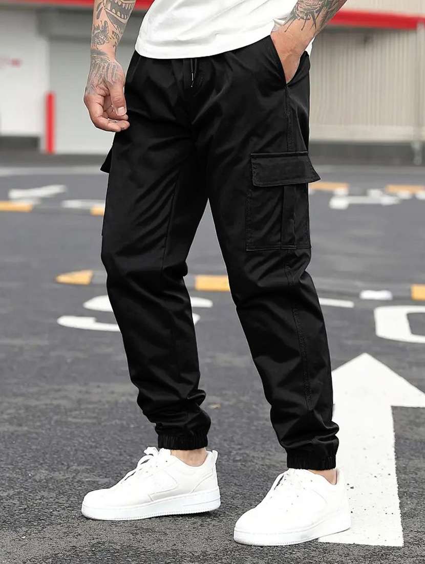 men solid mid rise regular fit jogger