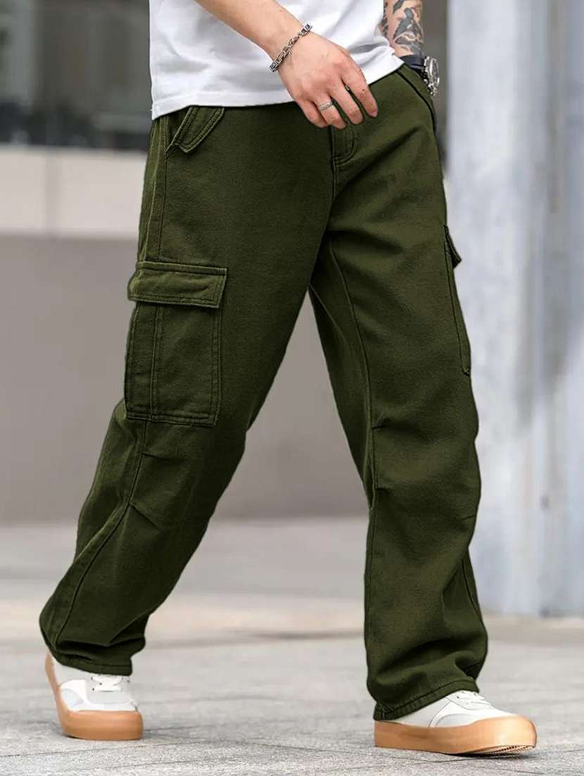 men solid mid rise relaxed fit cargo pant - 22570602 -  Standard Image - 3