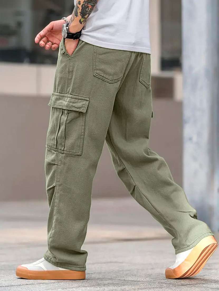 men solid mid rise relaxed fit cargo pant - 22570633 -  Standard Image - 3