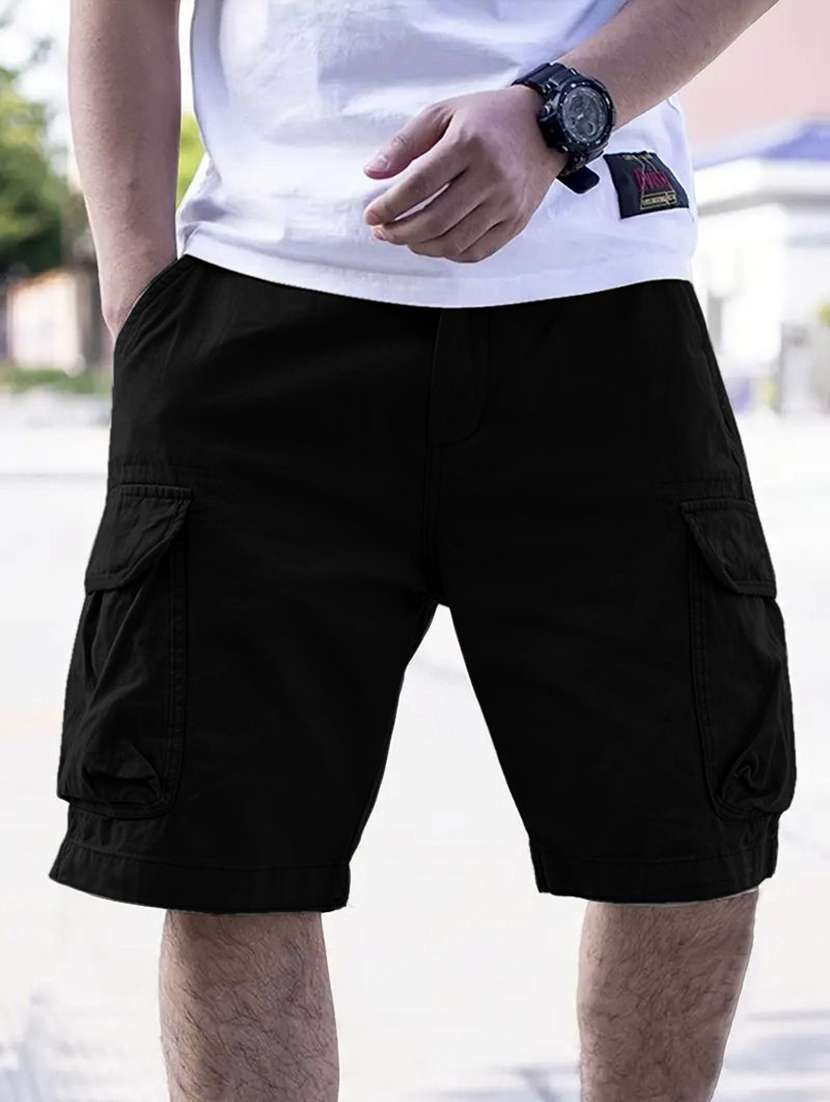 men solid mid rise regular fit cargo shorts