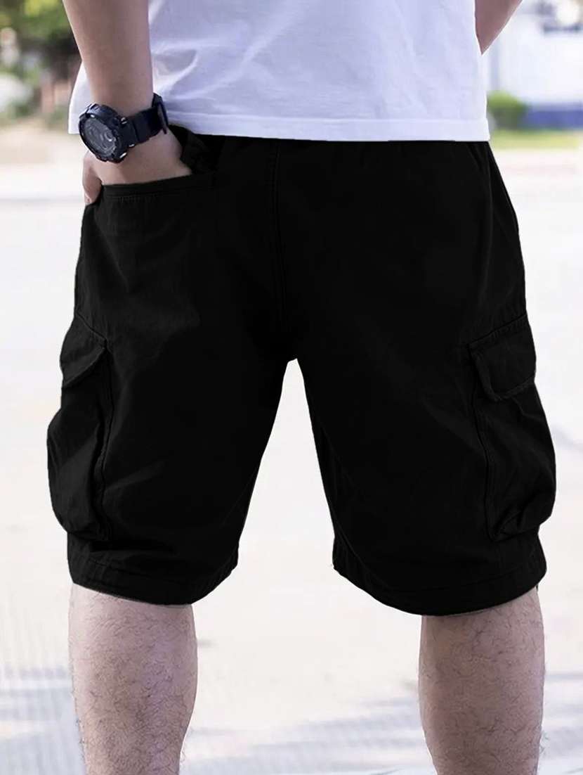 men solid mid rise regular fit cargo shorts - 22570641 -  Standard Image - 3