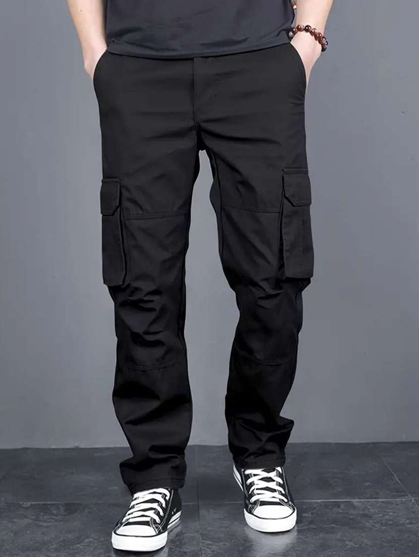 men solid mid rise regular fit cargo pant