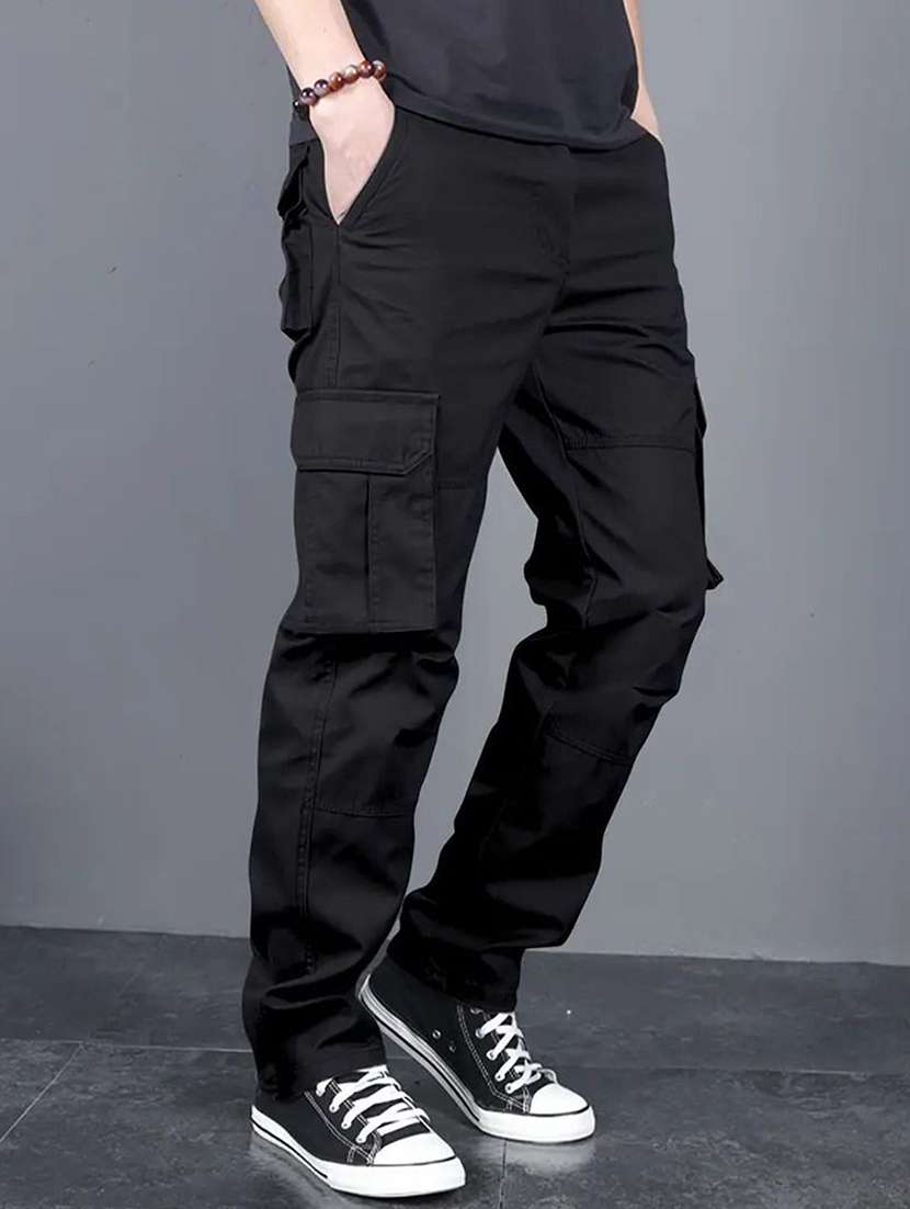 men solid mid rise regular fit cargo pant - 22570644 -  Standard Image - 3