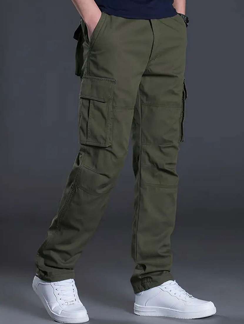 men solid mid rise relaxed fit cargo pant - 22570647 -  Standard Image - 3