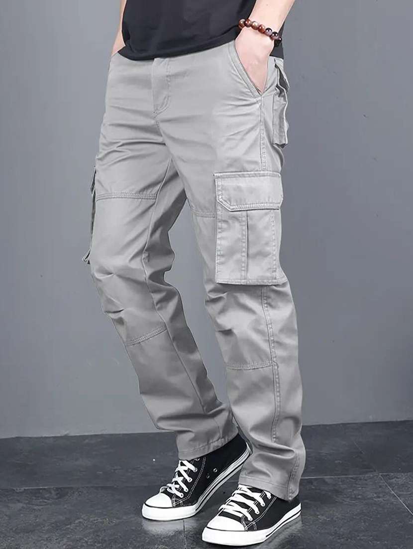 men solid mid rise regular fit cargo pant