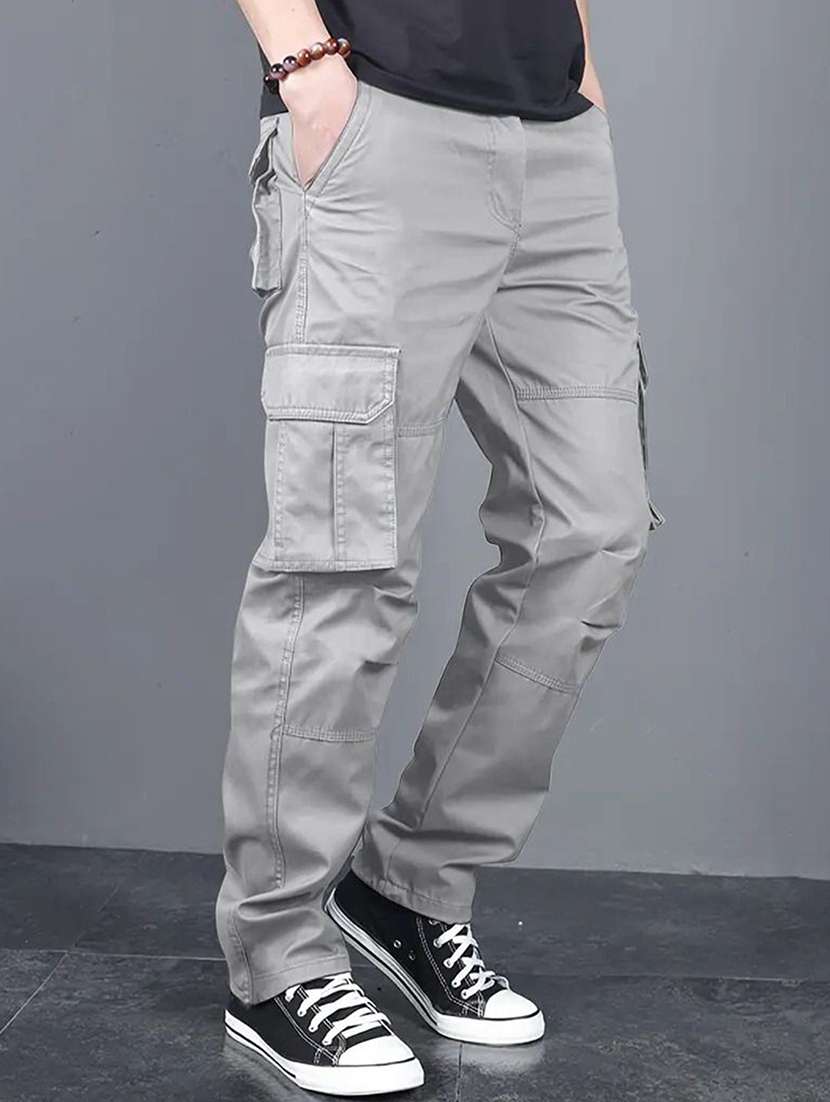 Men Solid Mid Rise Regular Fit Cargo Pant - 22570658 -  Standard Image - 3