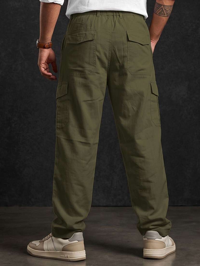 men solid mid rise regular fit cargo pant - 22570659 -  Standard Image - 3