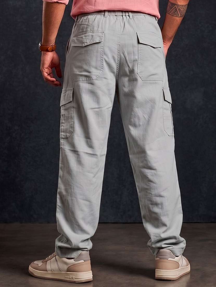 men solid mid rise regular fit cargo pant - 22570661 -  Standard Image - 3