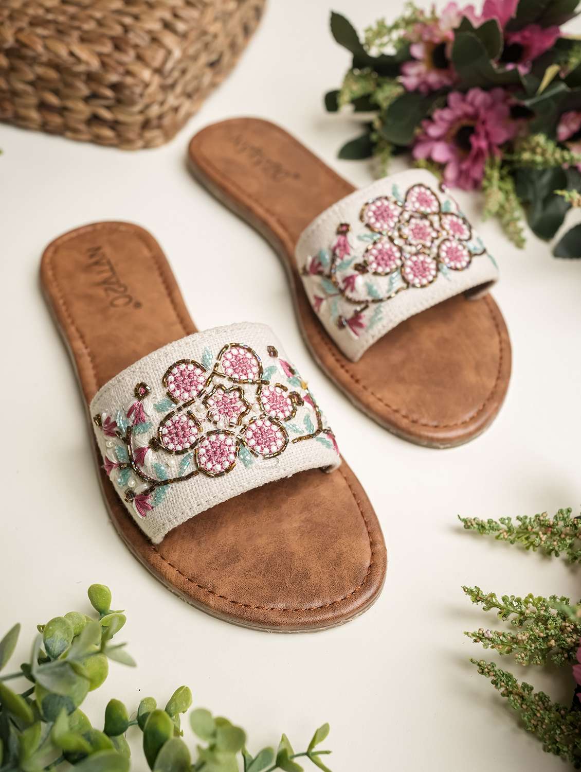 women embroidered slip on flats