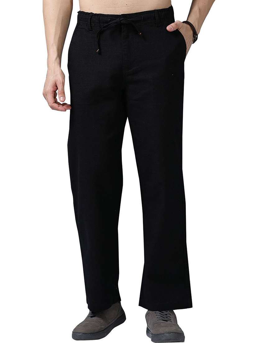 men solid mid rise relaxed fit flat front trouser