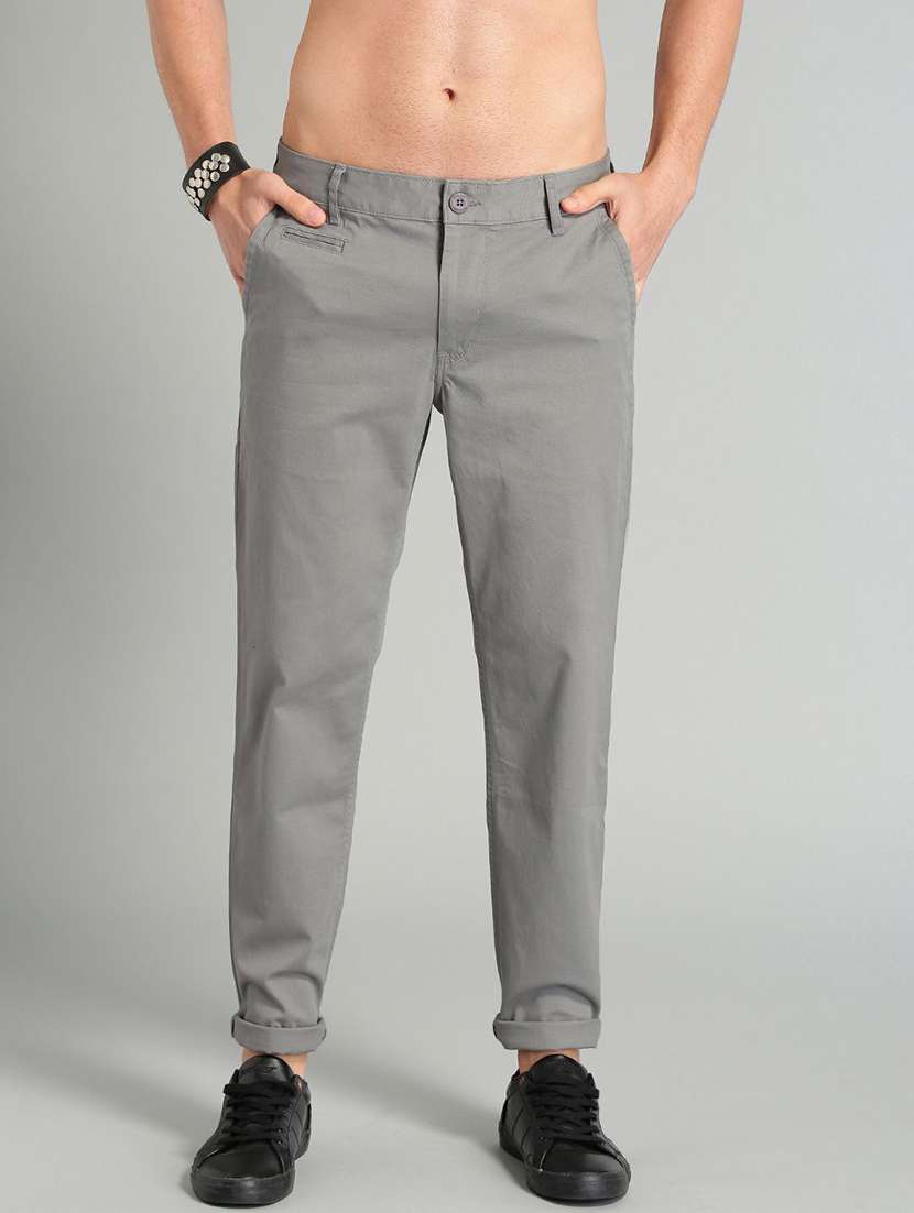 men solid mid rise slim fit chinos