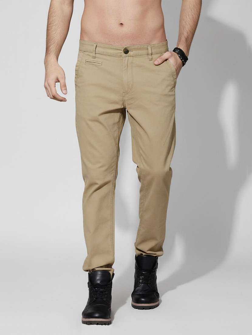 men solid mid rise slim fit chinos