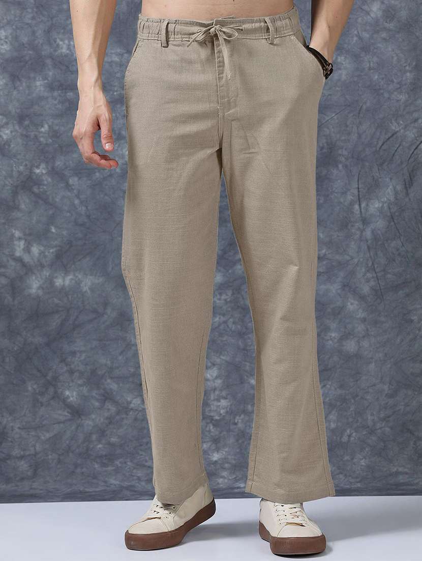 men solid mid rise flat front trouser