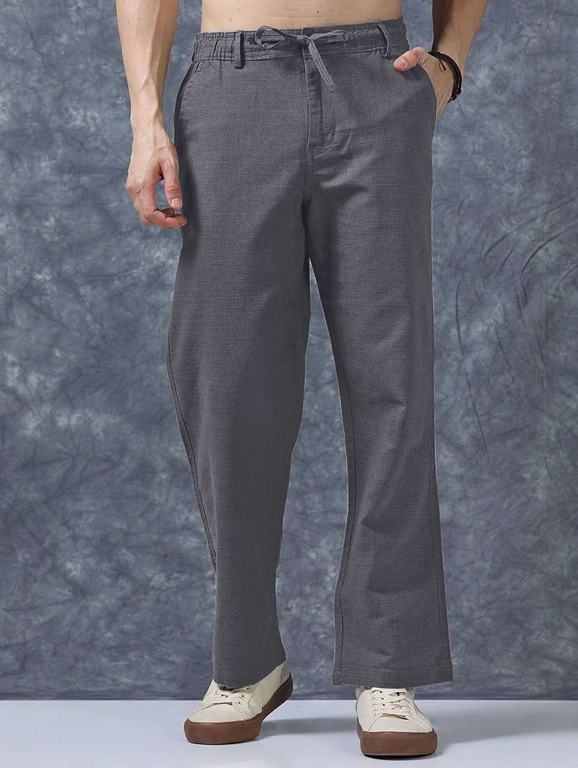 men solid mid rise flat front trouser