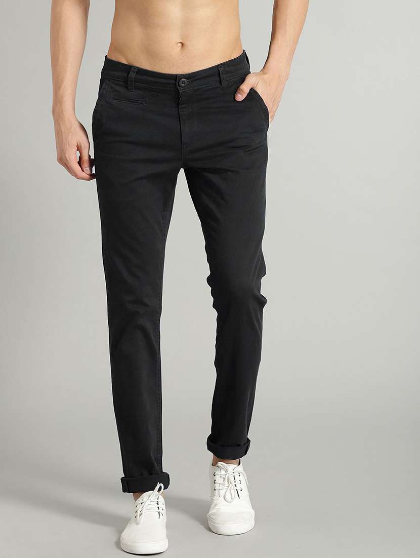 men solid mid rise slim fit chinos